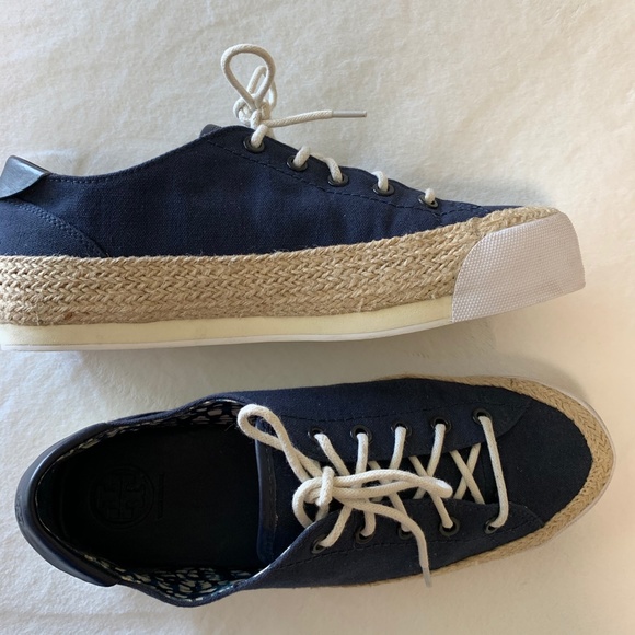 Tory Burch Canvas Platform Lace Up Espadrille Sz 9 - Picture 7 of 12